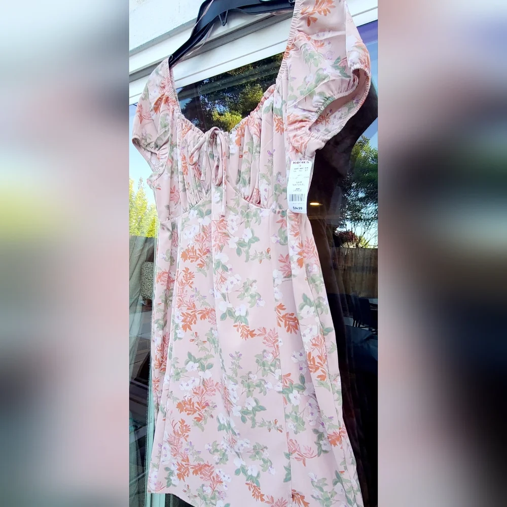 Pink Republic Floral Peasant Mini Dress – Size Large - Picture 6 of 17